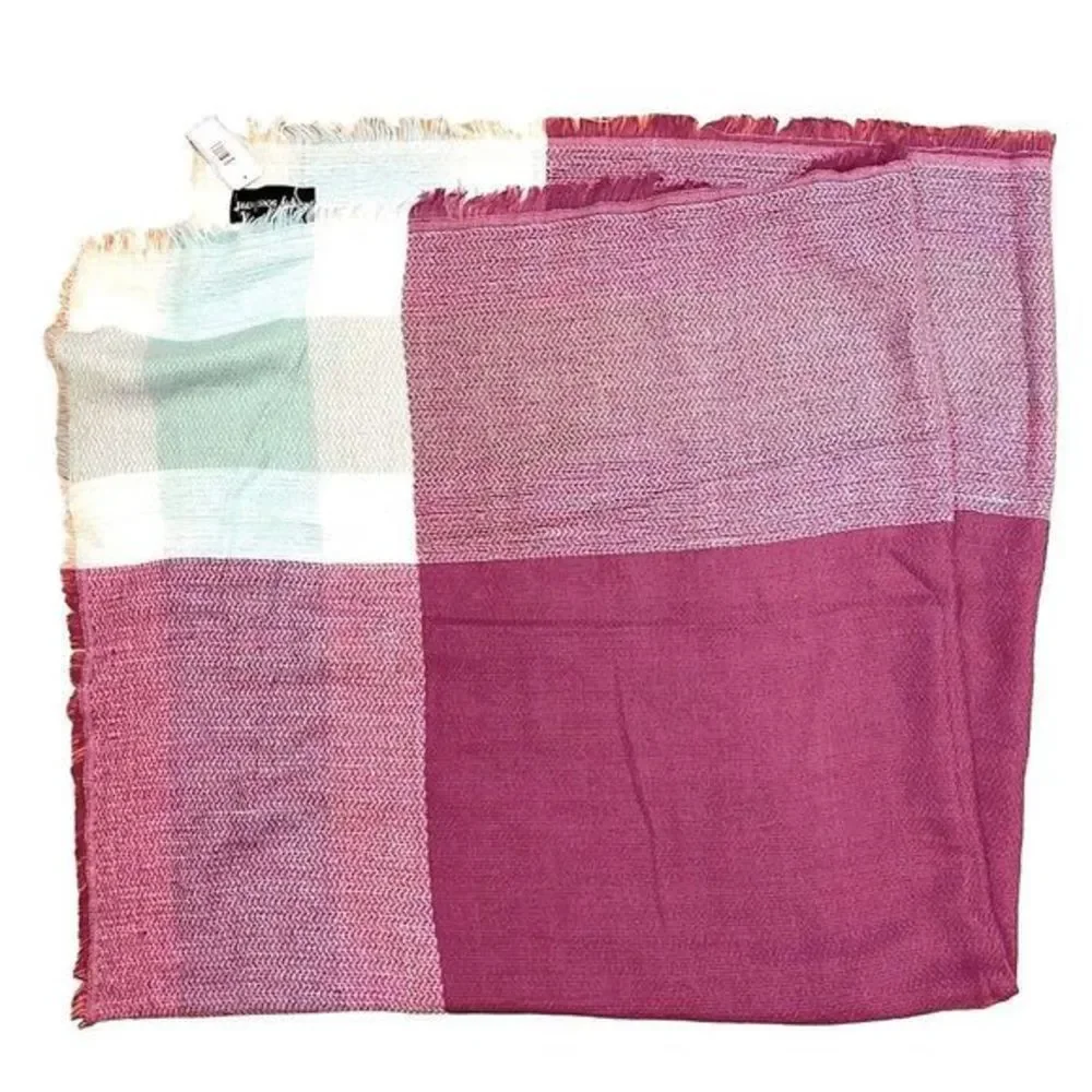 NWT Simply Southern Soft Lily Plum, White, Mint Tartan Knit Shawl Wrap —‎ 56” SQ